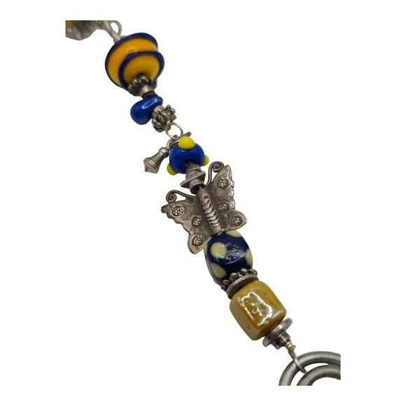 Beautiful Artisian-Made Blue Yellow Red Art Glass Ceramic 8" Bracelet Butterfly - Picture 3 of 13